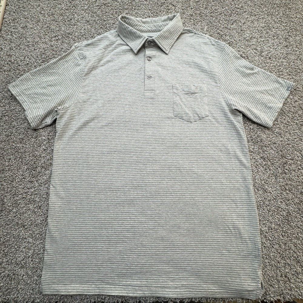Fish Hippie Co. Polo Shirt Company Pullover‎ Stretch Mens XL Gray Striped